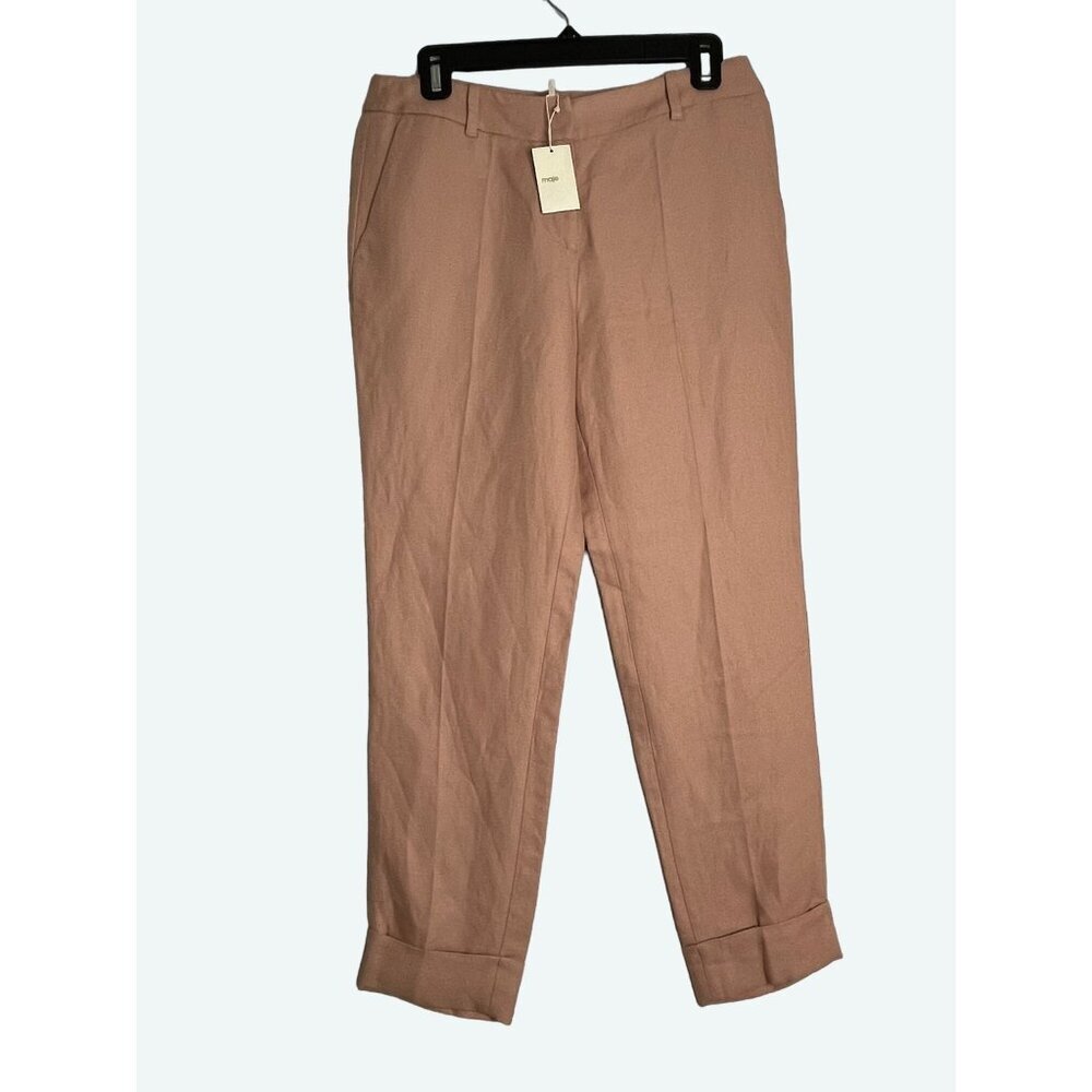 Maje Tapered Leg Linen Blend Cuffed Ankle Pant Rose Pink Size 36 NWT